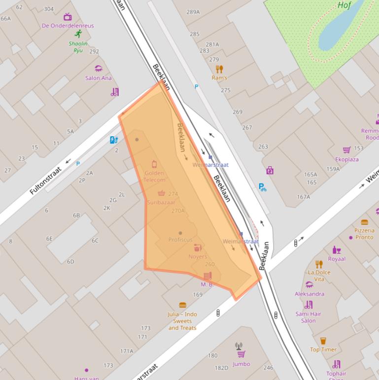 Kaart van postcodegebied 2562AT.