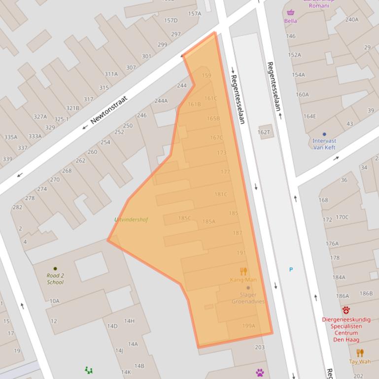 Kaart van postcodegebied 2562CX.