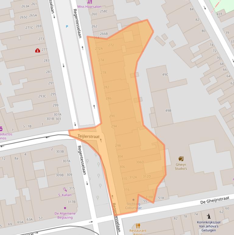 Kaart van postcodegebied 2562EK.