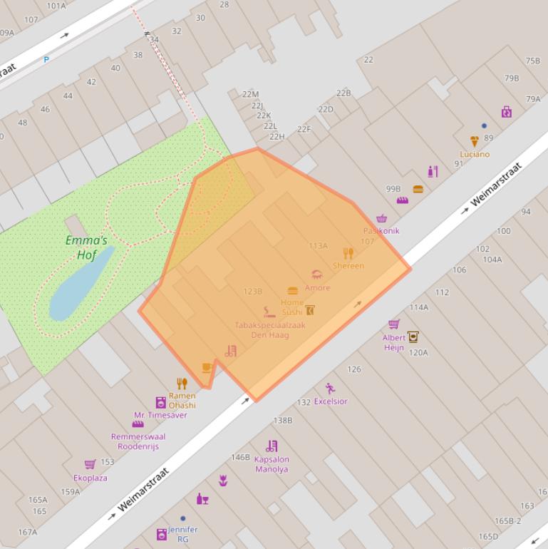 Kaart van postcodegebied 2562GT.