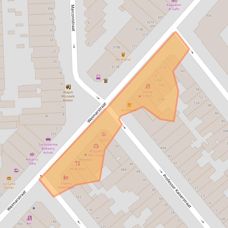 Kaart van postcodegebied 2562HT.