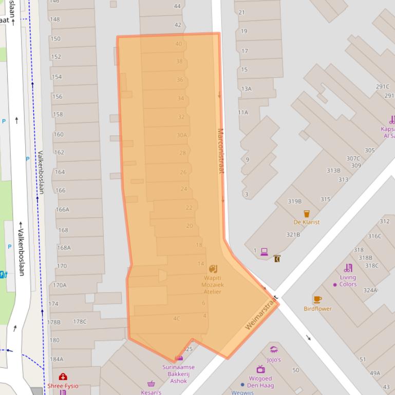 Kaart van postcodegebied 2562JD.