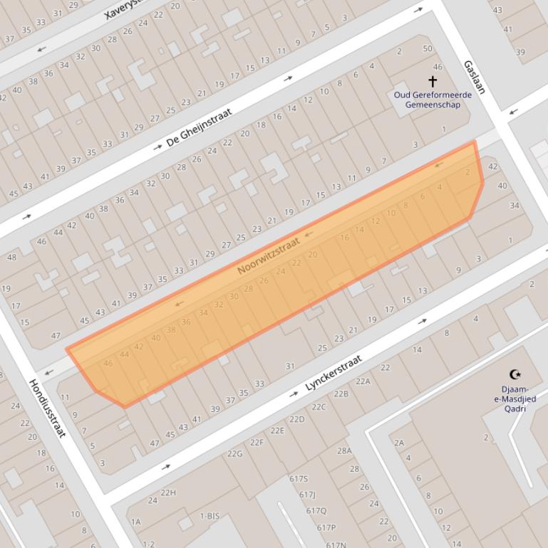 Kaart van postcodegebied 2562NW.