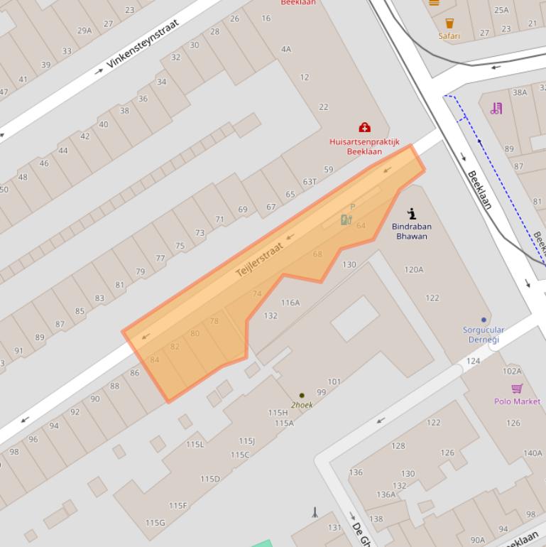 Kaart van postcodegebied 2562RX.