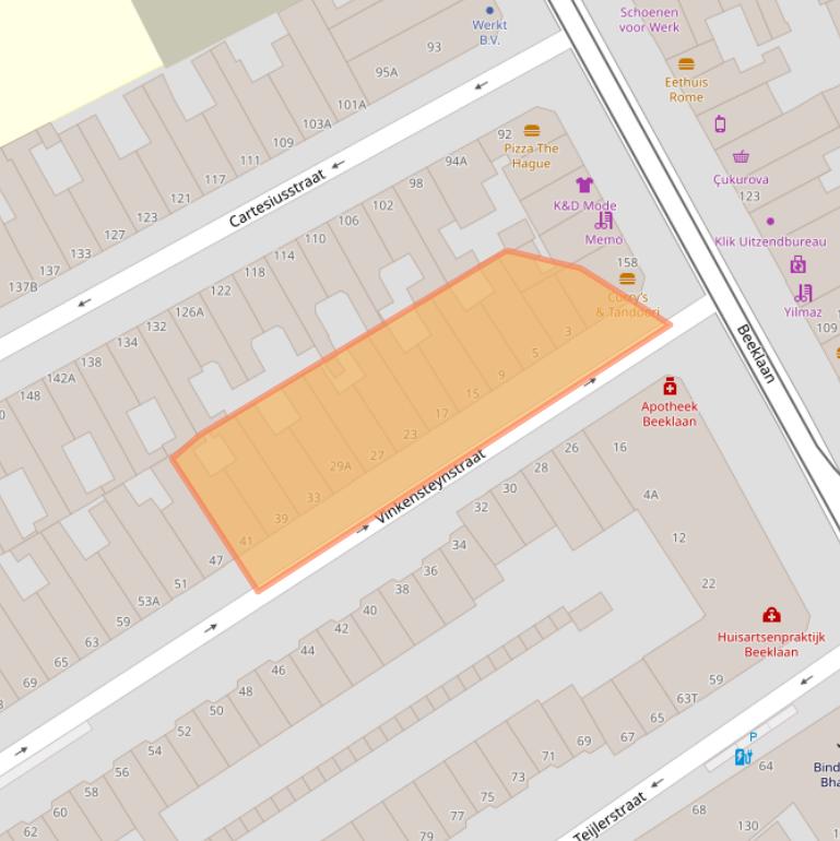 Kaart van postcodegebied 2562TL.