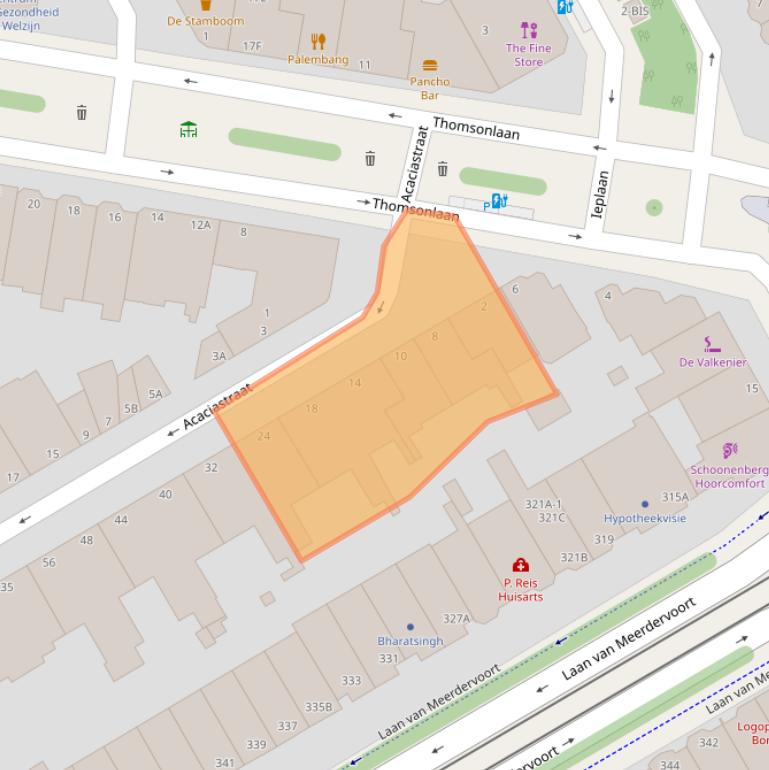 Kaart van postcodegebied 2565KB.