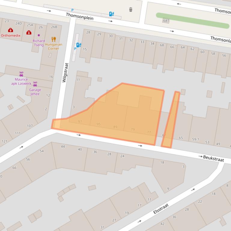Kaart van postcodegebied 2565XW.