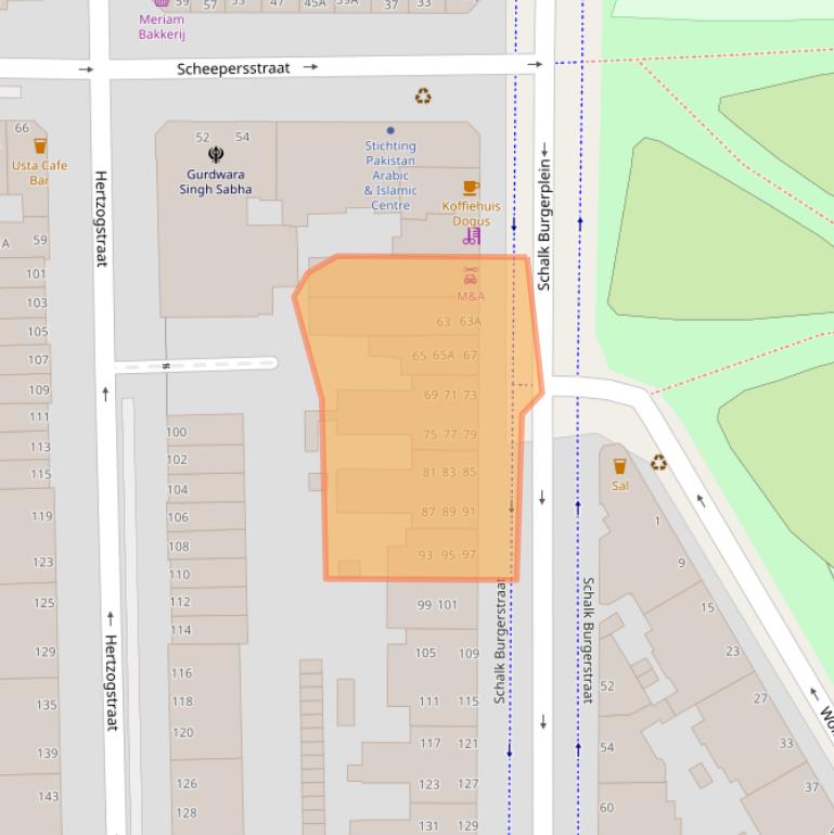 Kaart van postcodegebied 2572TP.