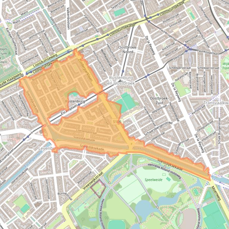 Kaartafbeelding, ingezoomd op postcodegebied 2574.