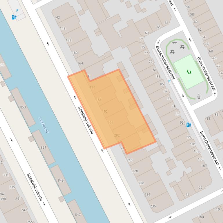 Kaart van postcodegebied 2574AT.