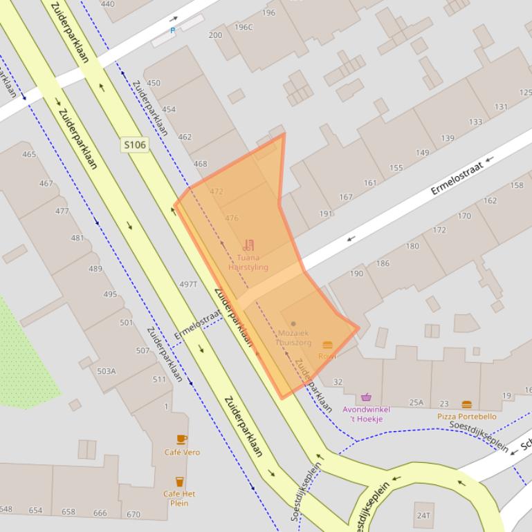 Kaart van postcodegebied 2574GW.