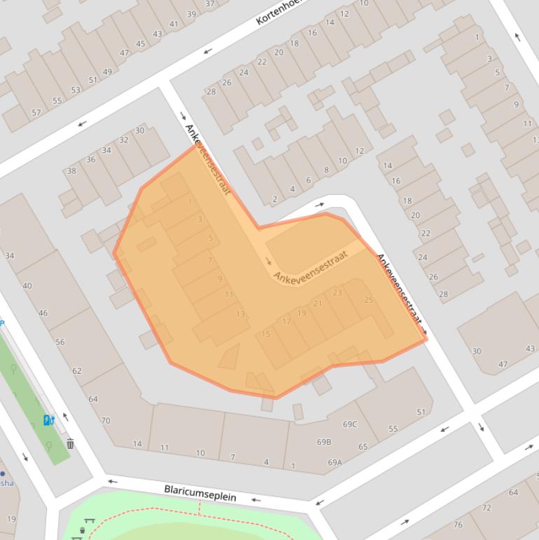 Kaart van postcodegebied 2574TL.