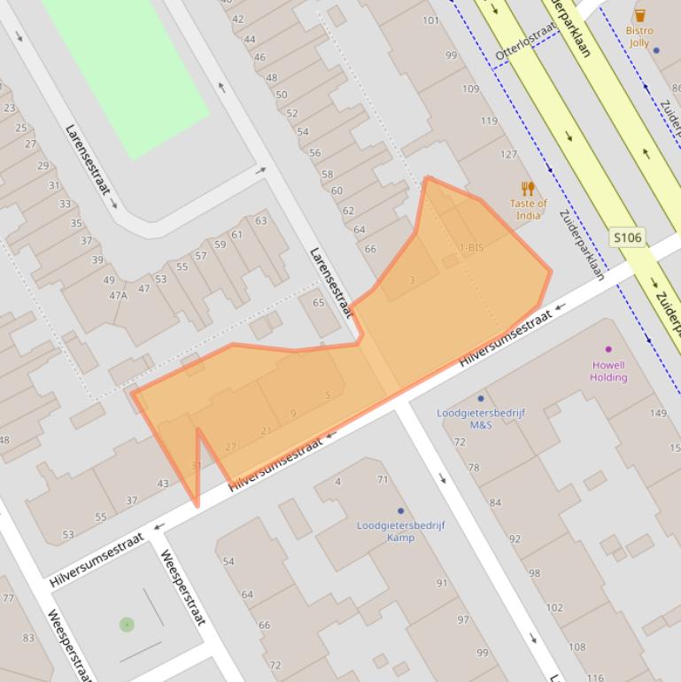 Kaart van postcodegebied 2574XA.