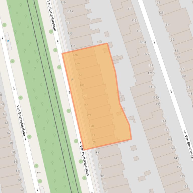 Kaart van postcodegebied 2581AE.