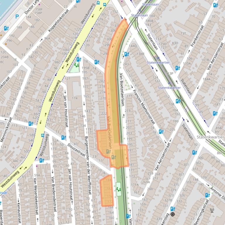 Kaart van postcodegebied 2581BA.