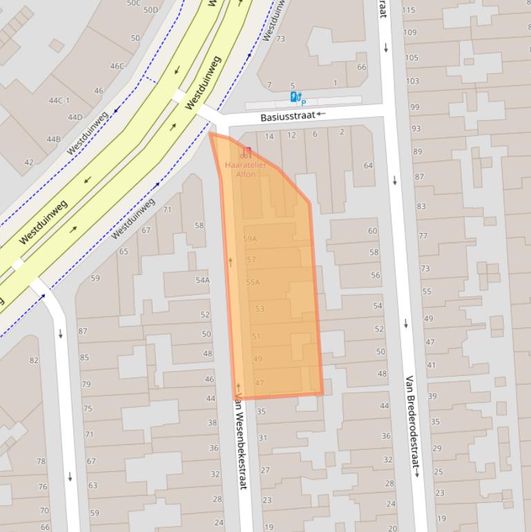 Kaart van postcodegebied 2581TS.