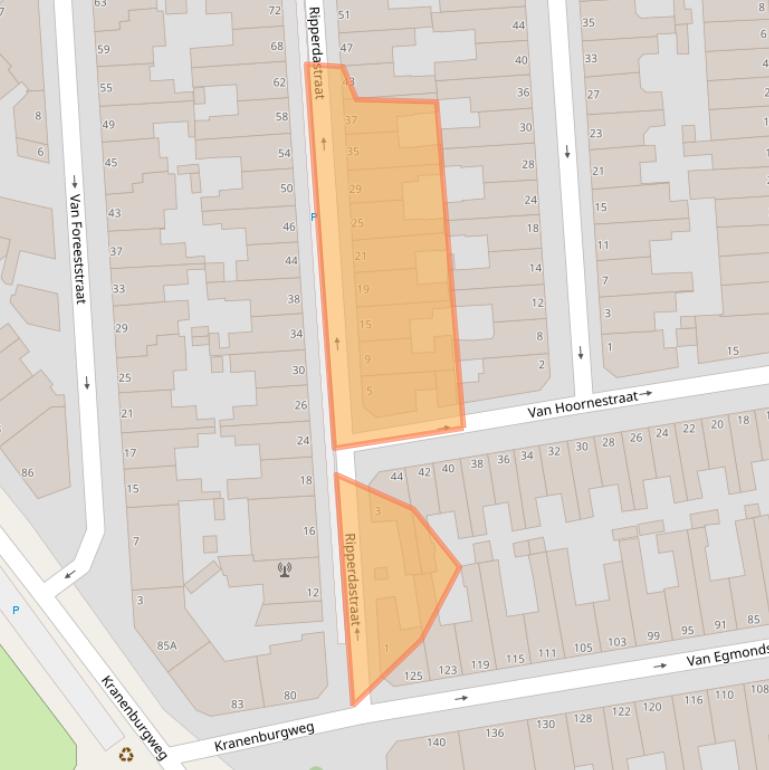Kaart van postcodegebied 2581VB.