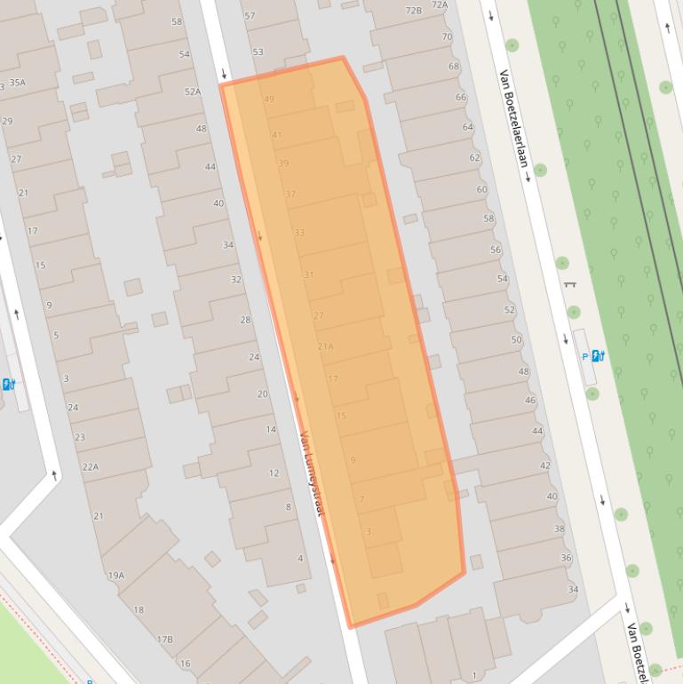 Kaart van postcodegebied 2581XA.