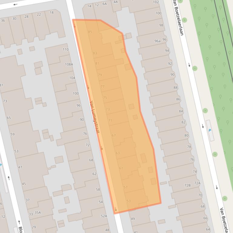 Kaart van postcodegebied 2581XB.