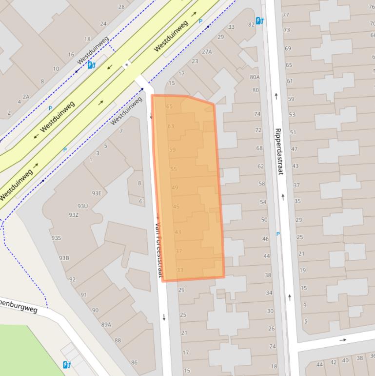 Kaart van postcodegebied 2581XR.