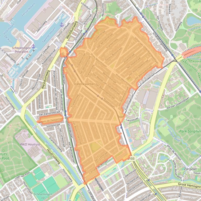 Kaart van postcodegebied 2582.