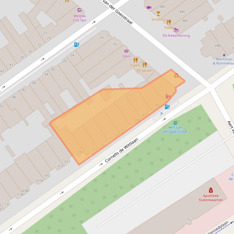 Kaart van postcodegebied 2582AC.