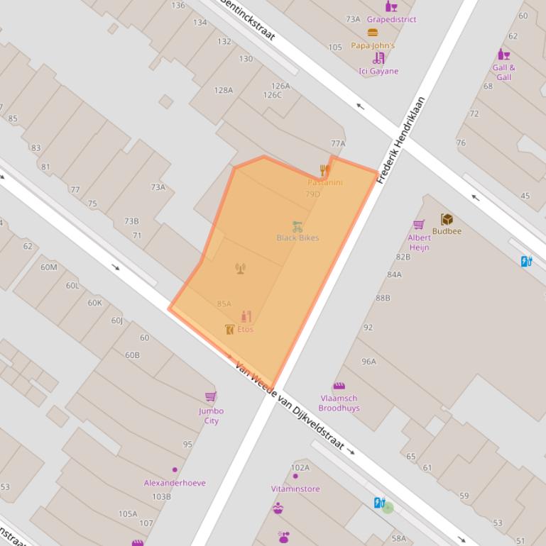 Kaart van postcodegebied 2582BV.