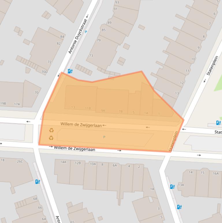 Kaart van postcodegebied 2582ED.