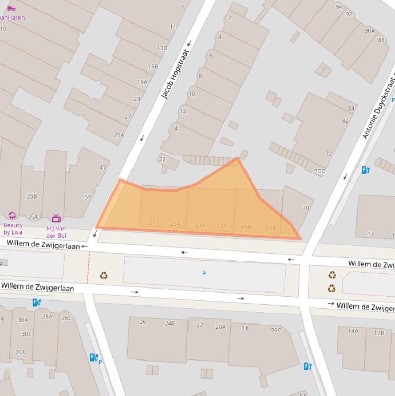 Kaart van postcodegebied 2582EE.