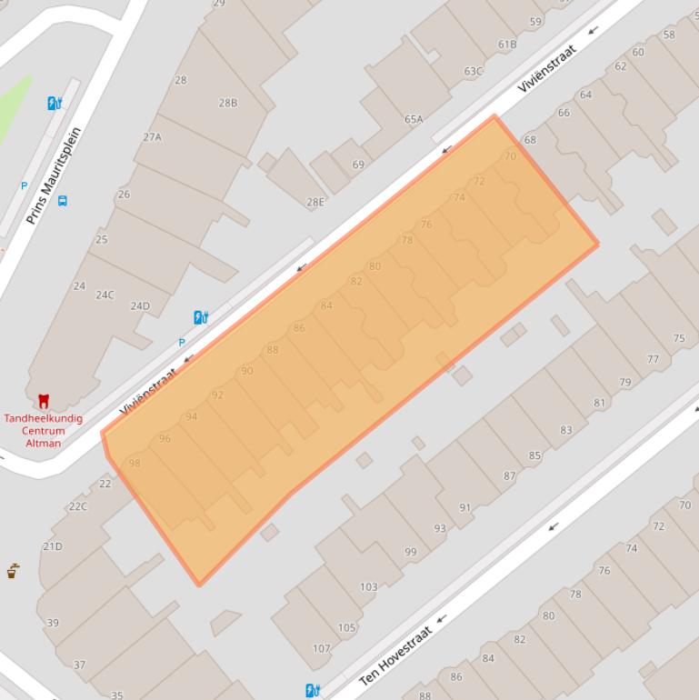 Kaart van postcodegebied 2582RW.