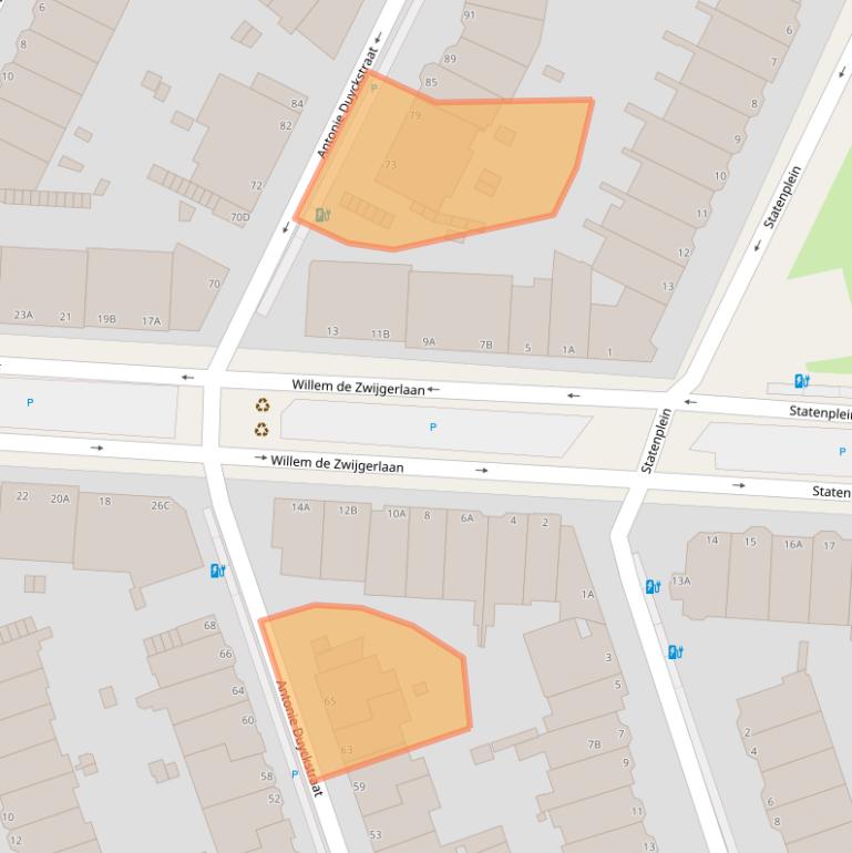 Kaart van postcodegebied 2582TD.