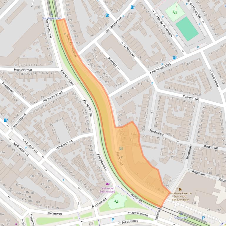 Kaart van postcodegebied 2584AW.