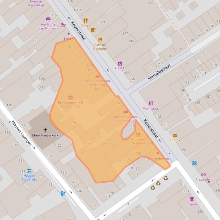 Kaart van postcodegebied 2584BE.