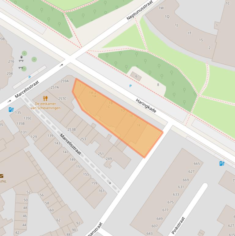 Kaart van postcodegebied 2584EA.