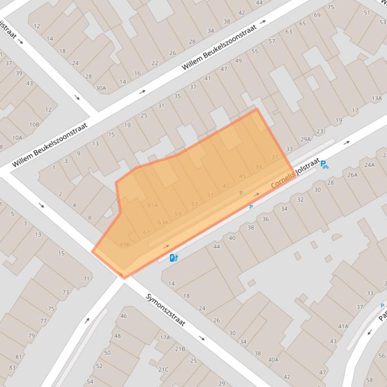 Kaart van postcodegebied 2584EM.