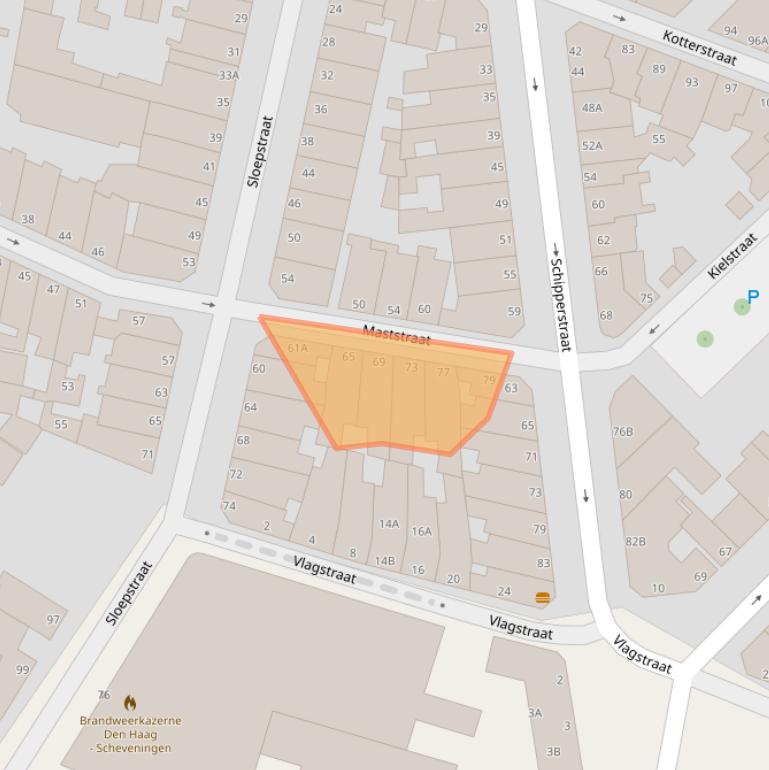 Kaart van postcodegebied 2584VH.