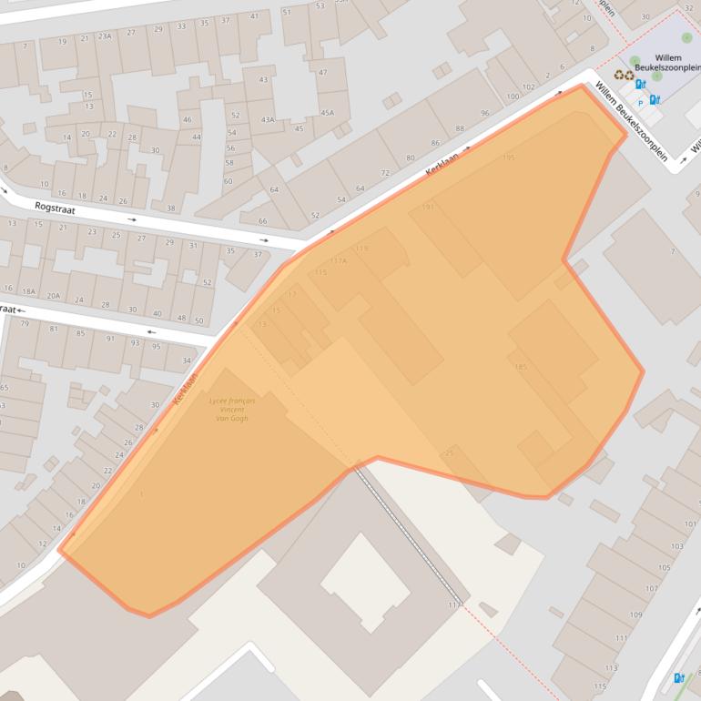 Kaart van postcodegebied 2584XE.