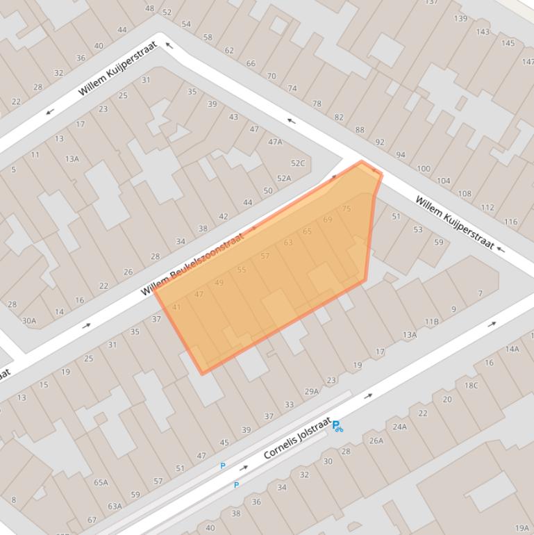 Kaart van postcodegebied 2584XP.