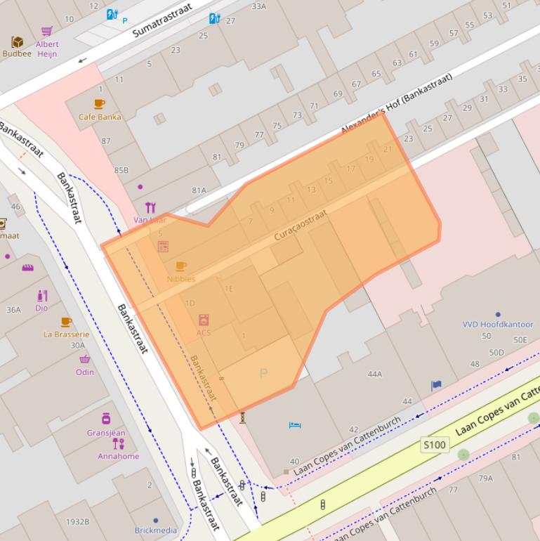 Kaart van postcodegebied 2585EE.