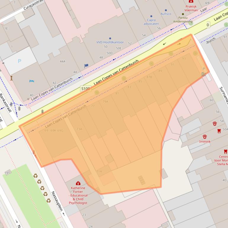 Kaart van postcodegebied 2585EW.