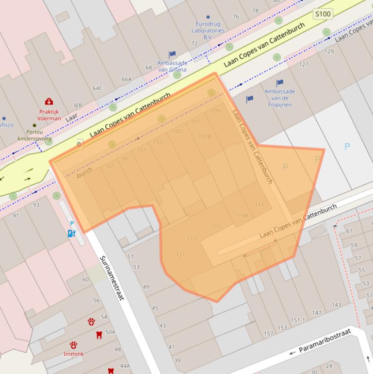 Kaart van postcodegebied 2585EX.