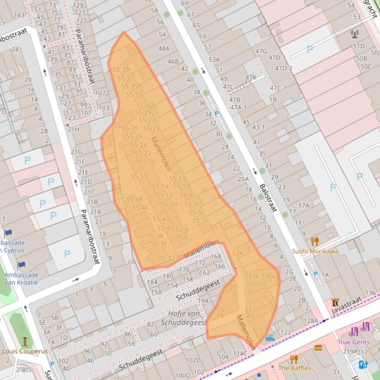 Kaart van postcodegebied 2585XH.