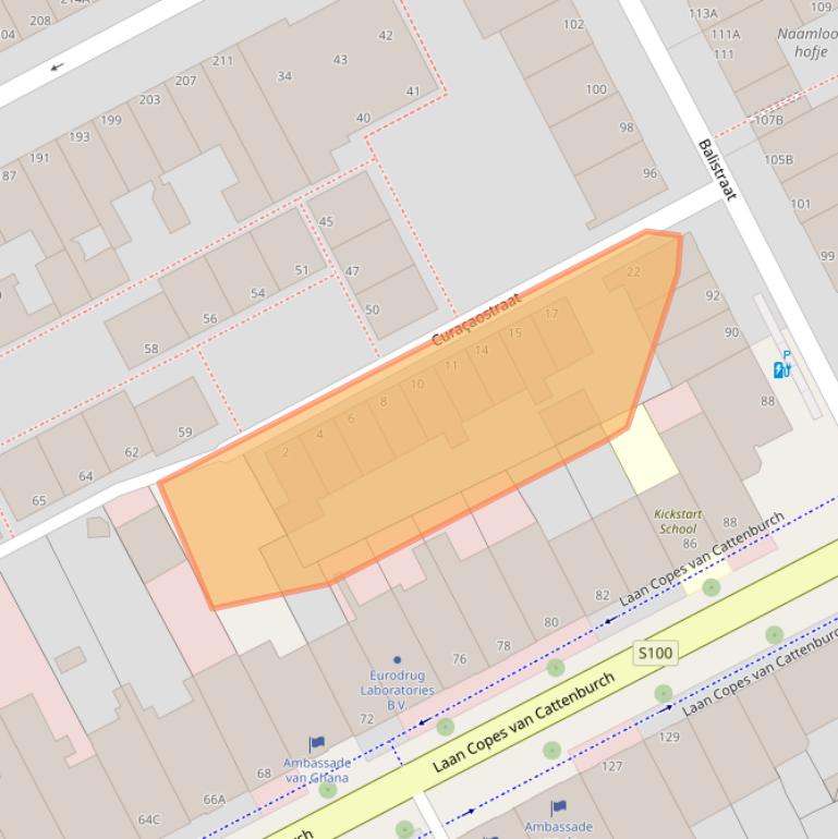 Kaart van postcodegebied 2585XZ.