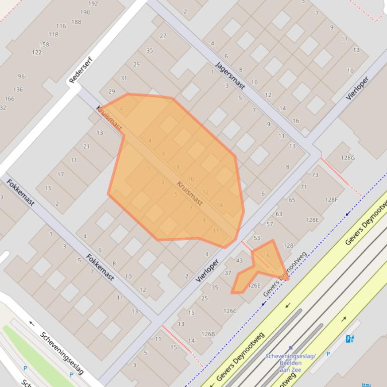 Kaart van postcodegebied 2586KN.