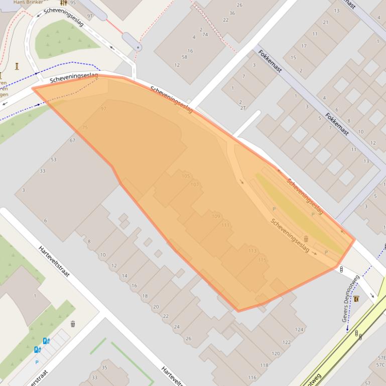 Kaart van postcodegebied 2586KW.