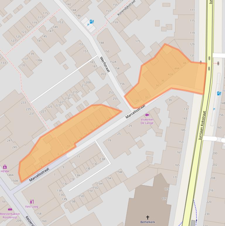 Kaart van postcodegebied 2586RW.