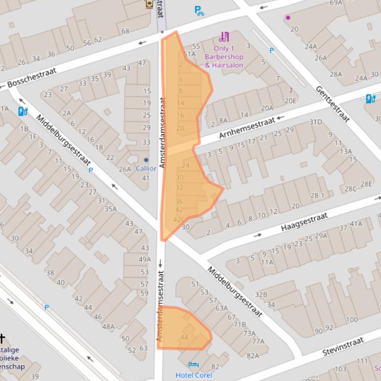 Kaart van postcodegebied 2587CR.