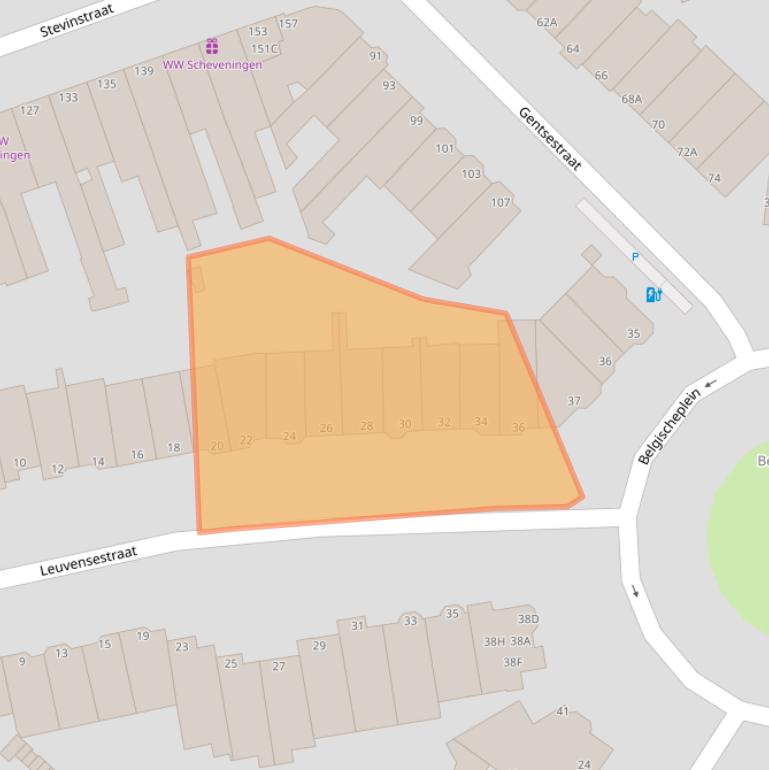 Kaart van postcodegebied 2587GG.