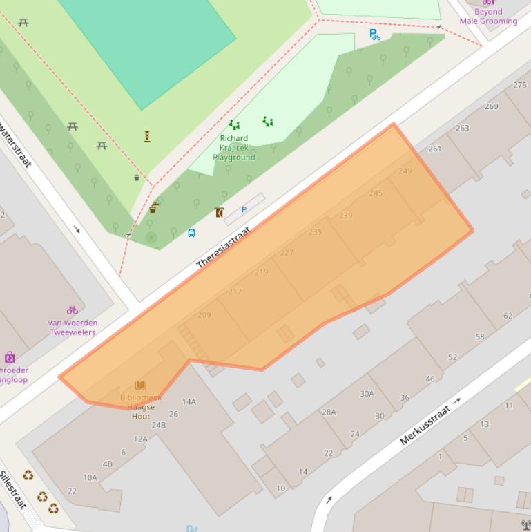 Kaart van postcodegebied 2593AJ.