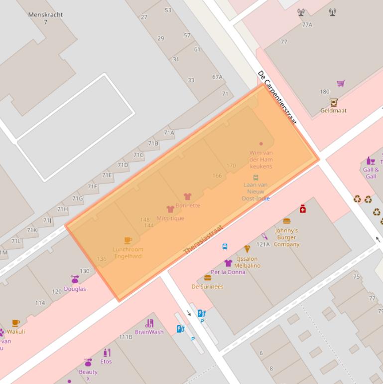 Kaart van postcodegebied 2593AT.